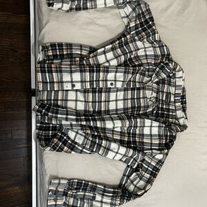 Eddie Bauer Black and White Plaid Casual Button Down Shirt